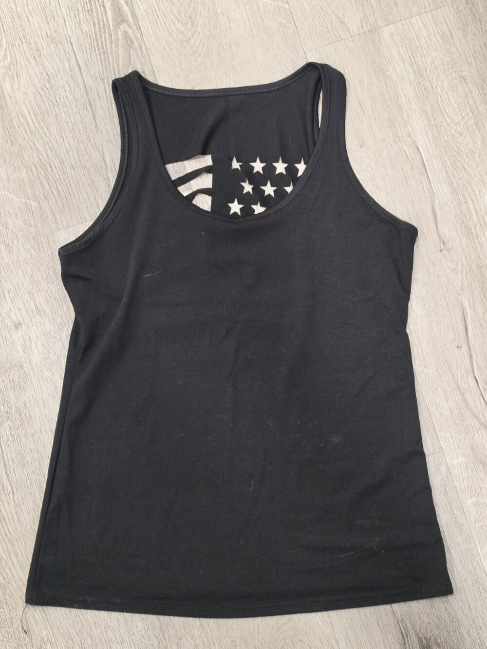 American Flag Cutout Back Sleeveless Black Tank to Size M Casual Patriotic - Picture 5 of 6